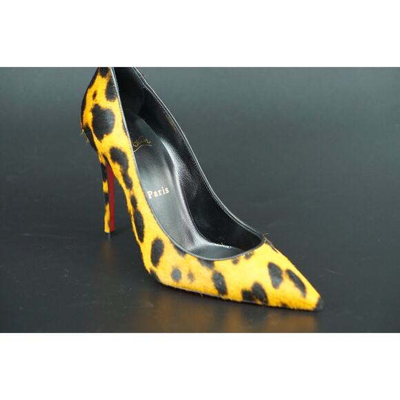 Christian Louboutin Kate 100 Leopard Hair Pointed Toe Pump SZ 37 NIB $995 Orange - Picture 3 of 12